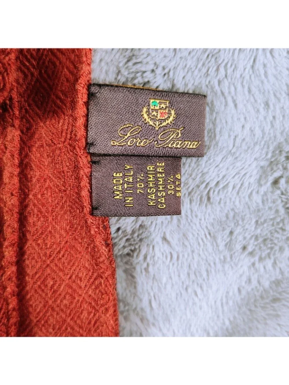 Loro Piana Made In Italy Orange/Red and Blue Raw Edge Cashmere & Silk Scarf